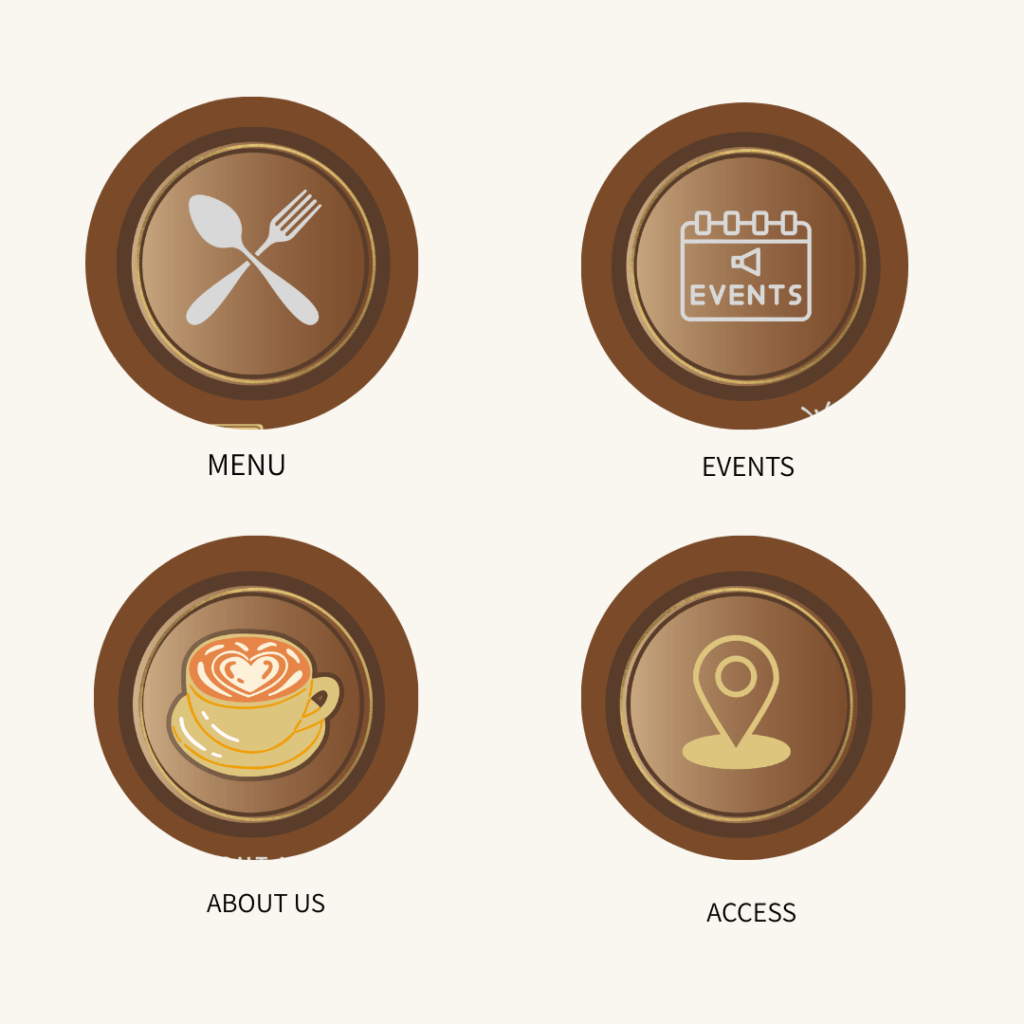 nstagramハイライト用の丸型アイコン4種（ABOUT・MENU・EVENTS・ACCESS）